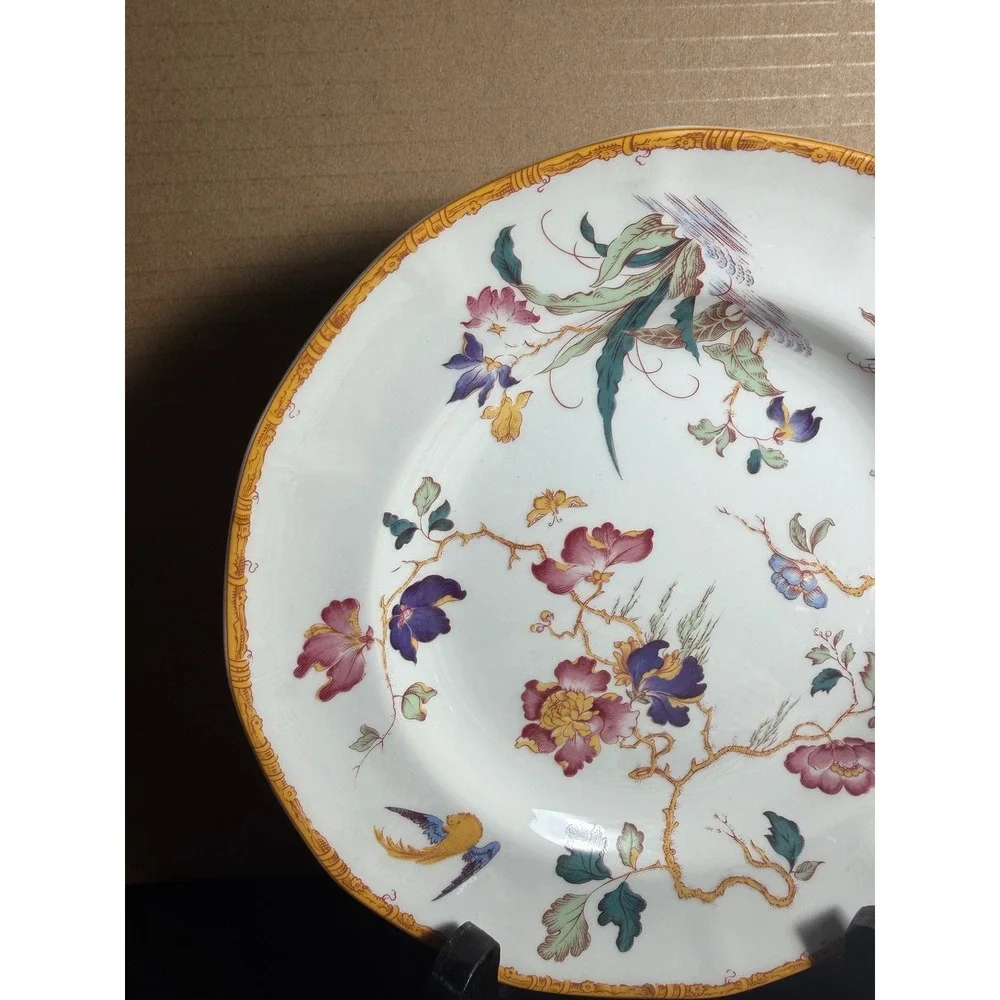 4 Wedgwood Devon Rose Floral Bird Chinoiserie Salad Plates Scalloped Border 8